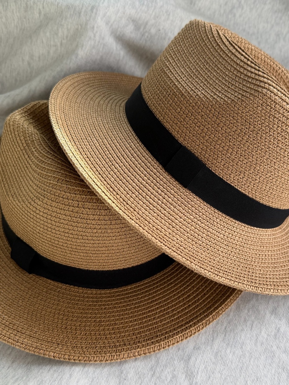 Classic Beach Straw Fedora Hat with Black Band - Tan Sun Hat NWT